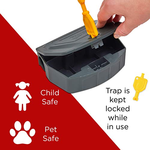 Rodent Mouse Trap Poison Mice Killer Bait Station Box with Key Refillable Indoor Outdoor Pet Safe Pack of 4