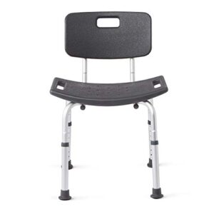medline shower chair bath bench with back, supports up to 300 lb, grey