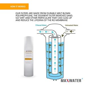 Max Water 5 Micron Replacement Filter Set (10 inch x 2.5 inch) for Standard RO (Reverse Osmosis) Water Filter System - PP Sediment & CTO Carbon Block