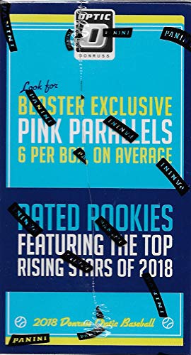 2018 Donruss OPTIC Baseball Series Unopened Blaster Box of Packs including 6 EXCLUSIVE Pink Parallel Cards plus Chance for Shohei Otani Rookies, Autographs and more