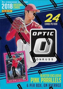 2018 donruss optic baseball series unopened blaster box of packs including 6 exclusive pink parallel cards plus chance for shohei otani rookies, autographs and more