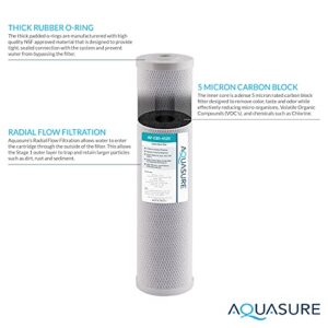 Aquasure Fortitude Dual High Flow Whole House Water Filter with High Capacity Pleated Sediment + 5 Micron Carbon Block - 20" x 4.5"