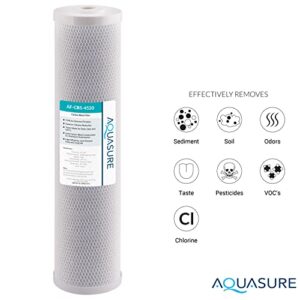 Aquasure Fortitude Dual High Flow Whole House Water Filter with High Capacity Pleated Sediment + 5 Micron Carbon Block - 20" x 4.5"