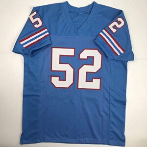 Autographed/Signed Robert Brazile"HOF 18" Houston Blue Football Jersey JSA COA