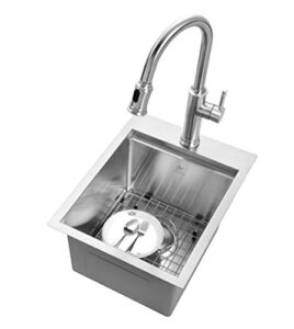 starstar 15 x 20 inch drop-in topmount 304 stainless steel single bowl bar/kitchen/laundry/yard/office sink (with grid)