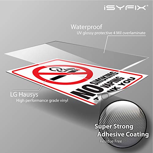 iSYFIX No Smoking No Vaping Sticker Sign - 2 Pack 7x10 inch – Premium Self-Adhesive Vinyl, Laminated for Ultimate UV Protection, Weather, Scratch, Water & Fade Resistance, Indoor & Outdoor