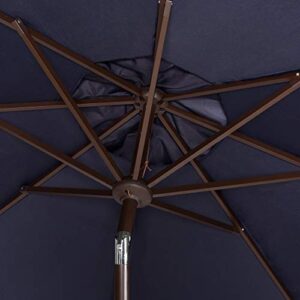 Safavieh PAT8008A Collection Milan Fringe Navy and White 9Ft Crank Outdoor Push Button Tilt Umbrella