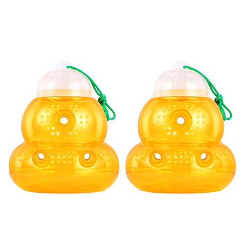 WUHOSTAM 2 Pack Yellow Plastic Wasp Trap Groud Shape for Outdoor Hanging
