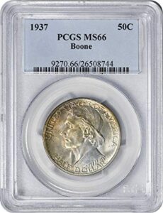 boone commemorative silver half dollar 1937, ms66, pcgs.