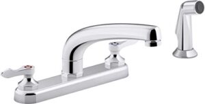 kohler 1.8 gpm kitchen sink faucet with 8-3/16" swing spout, matching finish sidespray, aerated flow and lever handles