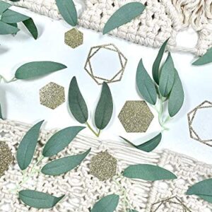 Greenery Baby Shower Decorations, Bridal Shower Table Decorations, Hexagon Confetti, Artificial Eucalyptus Leaves with Willow Leaves Confetti, Handmade