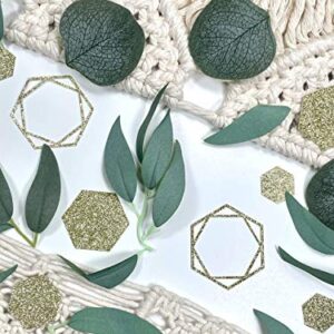 Greenery Baby Shower Decorations, Bridal Shower Table Decorations, Hexagon Confetti, Artificial Eucalyptus Leaves with Willow Leaves Confetti, Handmade