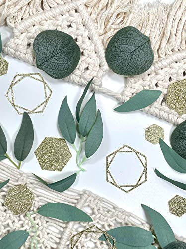 Greenery Baby Shower Decorations, Bridal Shower Table Decorations, Hexagon Confetti, Artificial Eucalyptus Leaves with Willow Leaves Confetti, Handmade