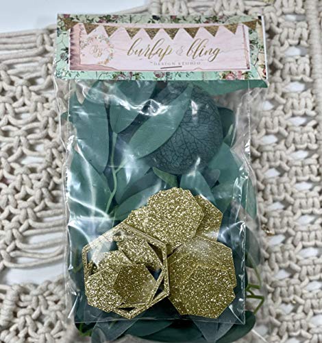 Greenery Baby Shower Decorations, Bridal Shower Table Decorations, Hexagon Confetti, Artificial Eucalyptus Leaves with Willow Leaves Confetti, Handmade