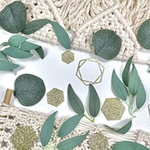 Greenery Baby Shower Decorations, Bridal Shower Table Decorations, Hexagon Confetti, Artificial Eucalyptus Leaves with Willow Leaves Confetti, Handmade