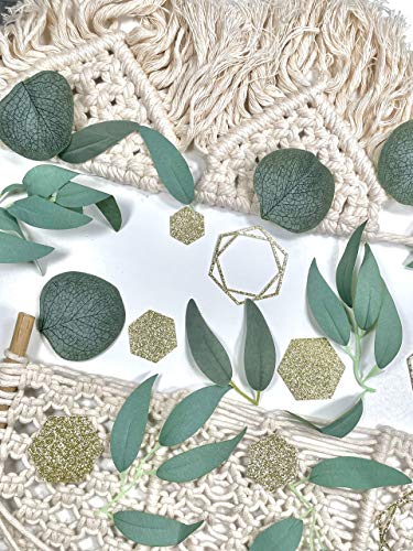 Greenery Baby Shower Decorations, Bridal Shower Table Decorations, Hexagon Confetti, Artificial Eucalyptus Leaves with Willow Leaves Confetti, Handmade