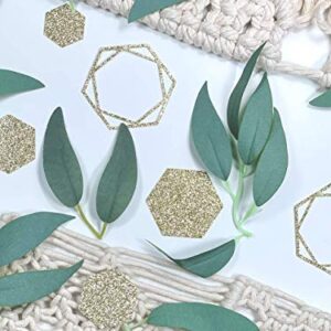 Greenery Baby Shower Decorations, Bridal Shower Table Decorations, Hexagon Confetti, Artificial Eucalyptus Leaves with Willow Leaves Confetti, Handmade