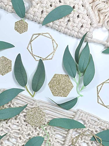 Greenery Baby Shower Decorations, Bridal Shower Table Decorations, Hexagon Confetti, Artificial Eucalyptus Leaves with Willow Leaves Confetti, Handmade