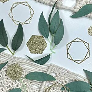 Greenery Baby Shower Decorations, Bridal Shower Table Decorations, Hexagon Confetti, Artificial Eucalyptus Leaves with Willow Leaves Confetti, Handmade