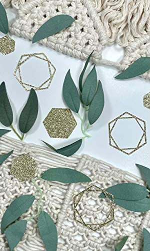 Greenery Baby Shower Decorations, Bridal Shower Table Decorations, Hexagon Confetti, Artificial Eucalyptus Leaves with Willow Leaves Confetti, Handmade