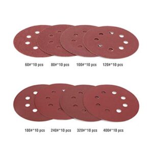 WORKPRO 80-Piece Sanding Disc Set，5-Inch 8-Hole Hook and Loop Sanding Discs, 60/80/100/120/180/240/320/400 Assorted Grits Sandpaper for Random Orbital Sander, W124097A