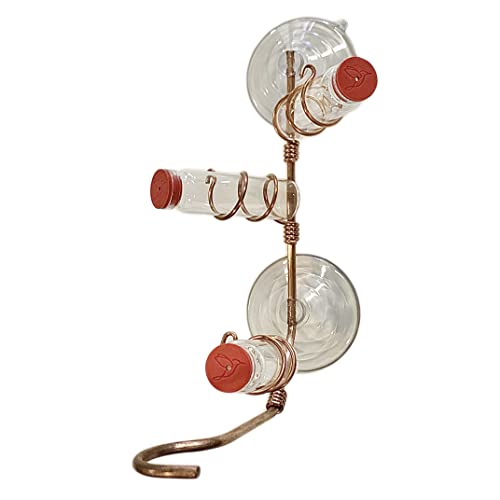 SWEET FEEDERS Window Hummingbird Feeder | Handcrafted Copper and Aluminum | Multiple Stations | Modern Hummingbird Feeder | Glass Bottles | Suction Cups (Copper, Three Station)