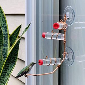 SWEET FEEDERS Window Hummingbird Feeder | Handcrafted Copper and Aluminum | Multiple Stations | Modern Hummingbird Feeder | Glass Bottles | Suction Cups (Copper, Three Station)