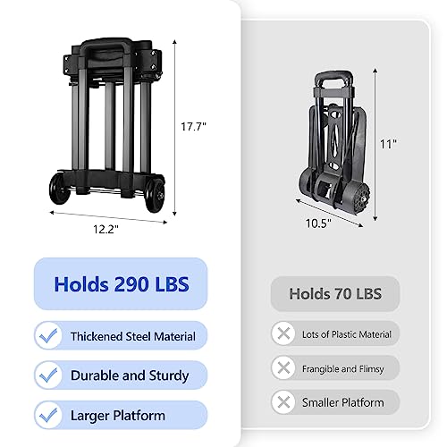 KEDSUM Folding Hand Truck, 290 lbs Heavy Duty Dolly Cart for Moving, Solid Construction Utility Cart Compact and Lightweight for Luggage, Personal, Travel, Auto, Moving and Office Use