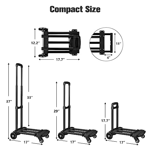 KEDSUM Folding Hand Truck, 290 lbs Heavy Duty Dolly Cart for Moving, Solid Construction Utility Cart Compact and Lightweight for Luggage, Personal, Travel, Auto, Moving and Office Use