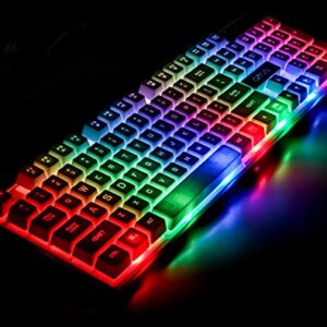 LED Backlit Wired Keyboard and Mouse Gaming Combo Mechanical Feeling Rainbow Backlight Emitting Character 3200DPI Adjustable USB Mice Compatible with PC Raspberry Pi iMac TDW910(White)