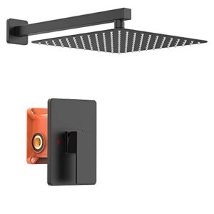 kojox shower system with rain shower head, single function shower valve shower set combo with trim kit (matte black)