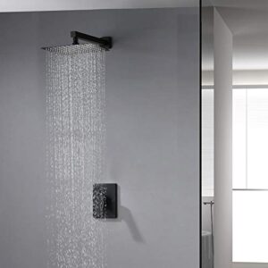 KOJOX Shower system with Rain Shower Head, Single Function shower valve Shower Set Combo with Trim Kit (Matte Black)