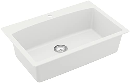 Karran QT-712 Drop-In Quartz Composite 33 in. 1-Hole Single Bowl Kitchen Sink in White