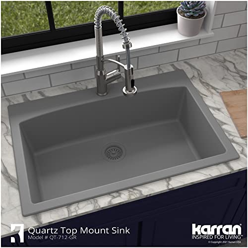 Karran QT-712 Drop-In Quartz Composite 33 in. 1-Hole Single Bowl Kitchen Sink in White