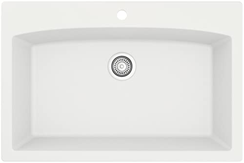 Karran QT-712 Drop-In Quartz Composite 33 in. 1-Hole Single Bowl Kitchen Sink in White