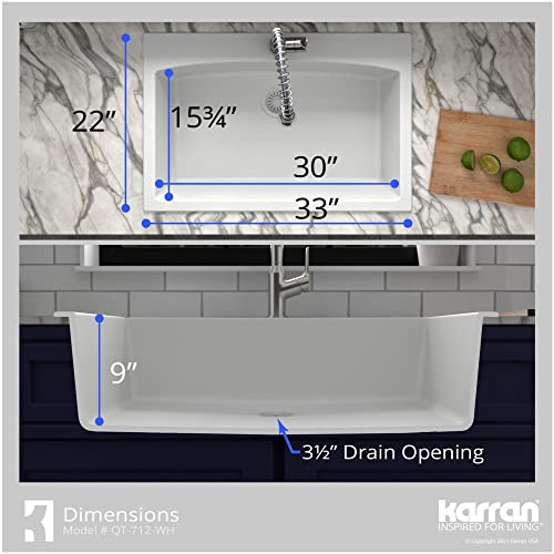 Karran QT-712 Drop-In Quartz Composite 33 in. 1-Hole Single Bowl Kitchen Sink in White