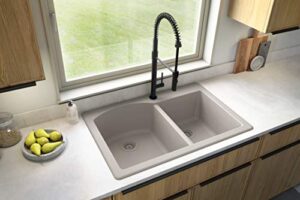 karran qt-610 drop-in quartz composite 33 in. 1-hole 60/40 double bowl kitchen sink in concrete