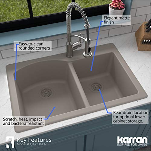 Karran QT-610 Drop-In Quartz Composite 33 in. 1-Hole 60/40 Double Bowl Kitchen Sink in Concrete