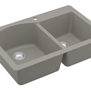 Karran QT-610 Drop-In Quartz Composite 33 in. 1-Hole 60/40 Double Bowl Kitchen Sink in Concrete