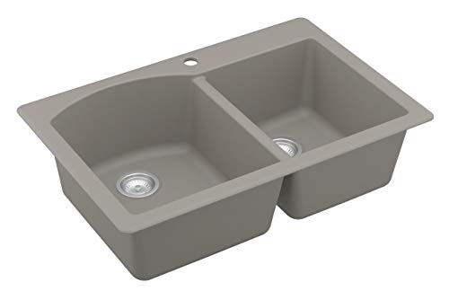 Karran QT-610 Drop-In Quartz Composite 33 in. 1-Hole 60/40 Double Bowl Kitchen Sink in Concrete