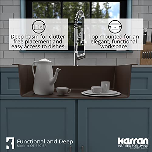 Karran QT-670 Drop-In Quartz Composite 33 in. 1-Hole Single Bowl Kitchen Sink in Brown