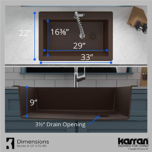 Karran QT-670 Drop-In Quartz Composite 33 in. 1-Hole Single Bowl Kitchen Sink in Brown