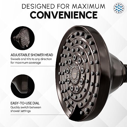 ShowerMaxx, Luxury Spa Series: Bronze Shower Head, 5 inch 6 Spray Settings Adjustable High Pressure Showerhead with 360 Degree Tilt, Experience MAXX-imum Comfort and Elegance (Oil Rubbed Bronze)