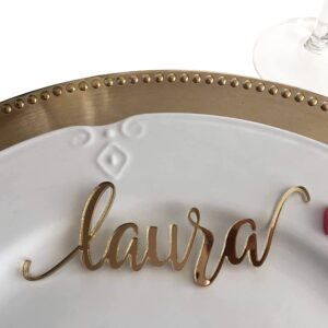 gold wedding place cards personalized acrylic laser cut names place name settings guest name tags wedding signs calligraphy modern new font wood decorations wooden centerpieces dinner party decor