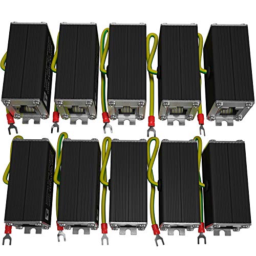 Ethernet Surge Protector (10 Pack) Gigabit PoE++ 154W/3.2A -Mounting Flange (Gas Discharge Tube) Metal Shielded RJ45 Lightning Suppressor LAN Network CAT5/CAT6 Thunder Arrestor 1000 Mbps Tupavco TP302