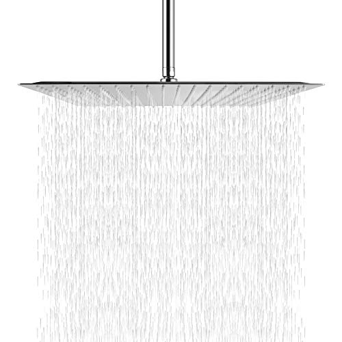 16 Rainfall Shower Head - Sarlai 16 Inch Shower Head Large Rain Solid Square Ultra Thin 304 Stainless Steel Chrome Finish Rainfall Shower Head