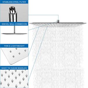 16 Rainfall Shower Head - Sarlai 16 Inch Shower Head Large Rain Solid Square Ultra Thin 304 Stainless Steel Chrome Finish Rainfall Shower Head