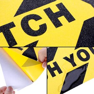 Watch Your Step Floor Decals Stickers 6 x 24 Inch Warning Sticker Adhesive Tape Anti Slip Abrasive Tape for Workplace Safety Wet Floor Caution (2 Pieces)