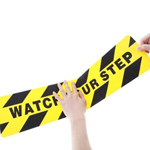 Watch Your Step Floor Decals Stickers 6 x 24 Inch Warning Sticker Adhesive Tape Anti Slip Abrasive Tape for Workplace Safety Wet Floor Caution (2 Pieces)