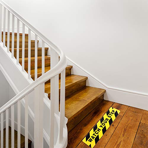 Watch Your Step Floor Decals Stickers 6 x 24 Inch Warning Sticker Adhesive Tape Anti Slip Abrasive Tape for Workplace Safety Wet Floor Caution (2 Pieces)